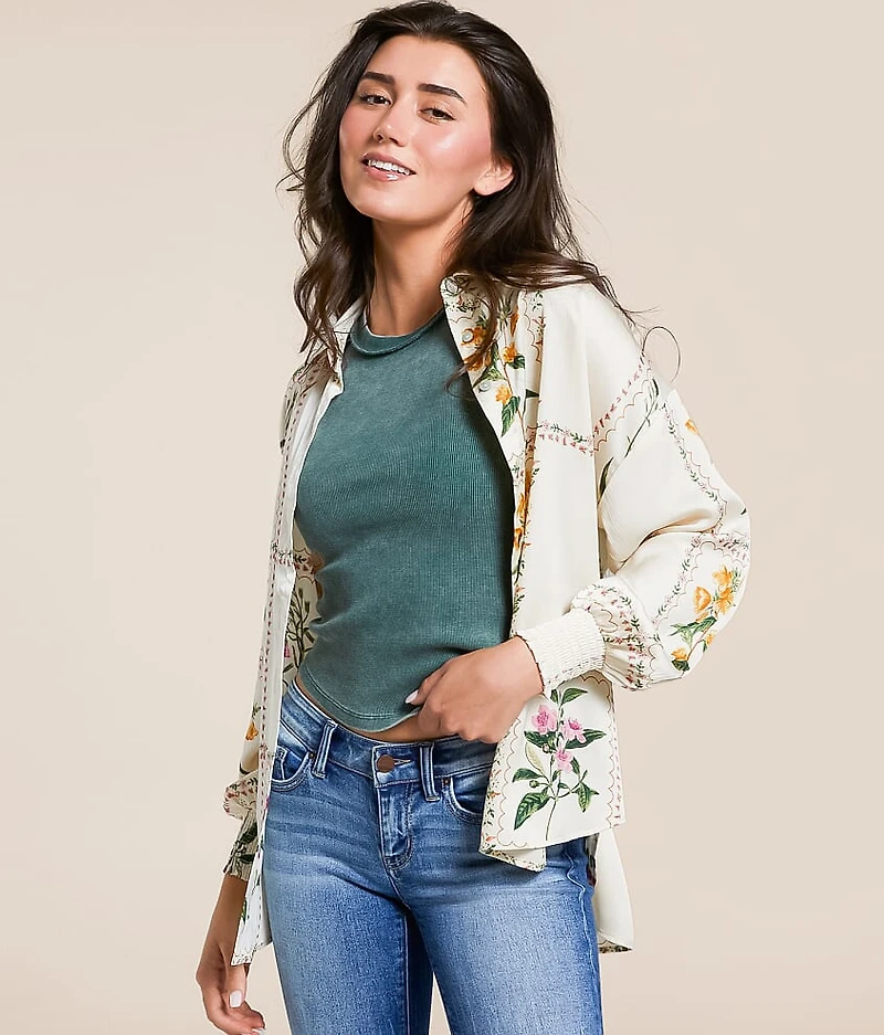 Floral Satin Oversized Blouse