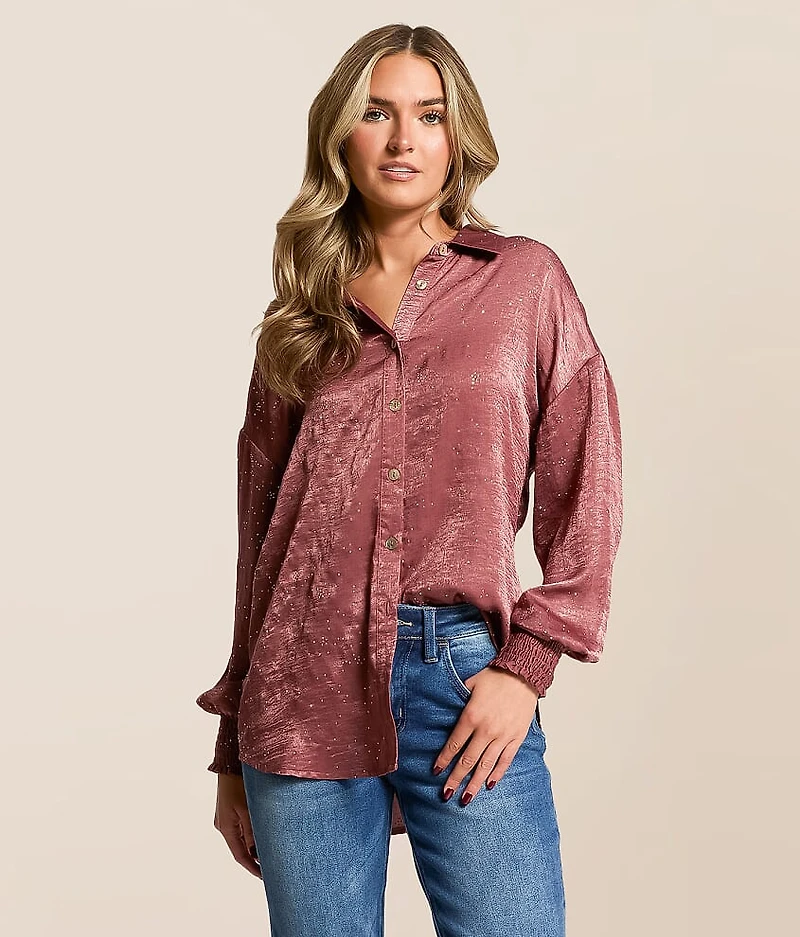 Rhinestone Satin Blouse