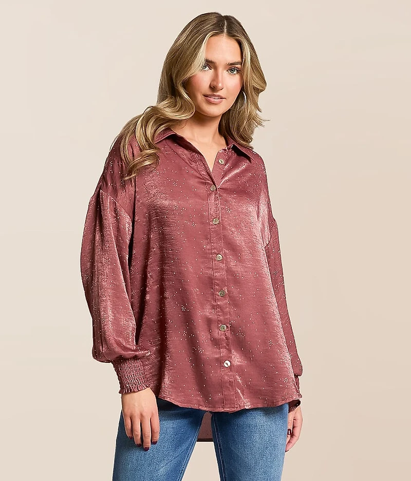 Rhinestone Satin Blouse
