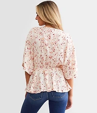Crinkle Pleated Peplum Top