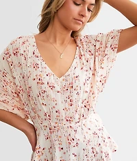 Crinkle Pleated Peplum Top