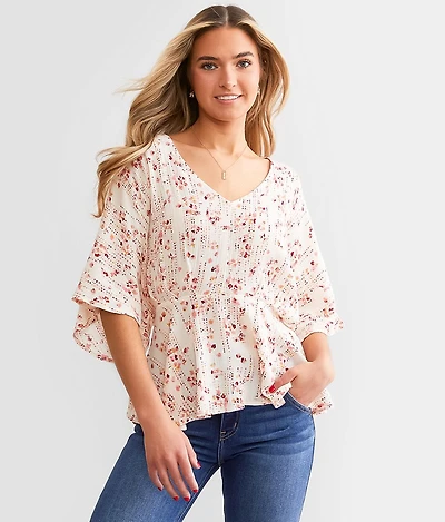 Crinkle Pleated Peplum Top