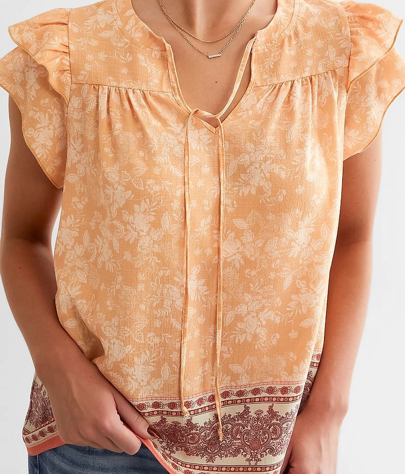 Floral Print Flutter Sleeve Top