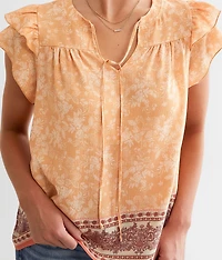Floral Print Flutter Sleeve Top