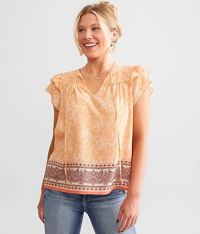 Floral Print Flutter Sleeve Top