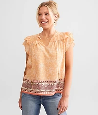 Floral Print Flutter Sleeve Top