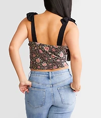 Floral Mesh Corset Cropped Tank Top