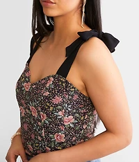 Floral Mesh Corset Cropped Tank Top