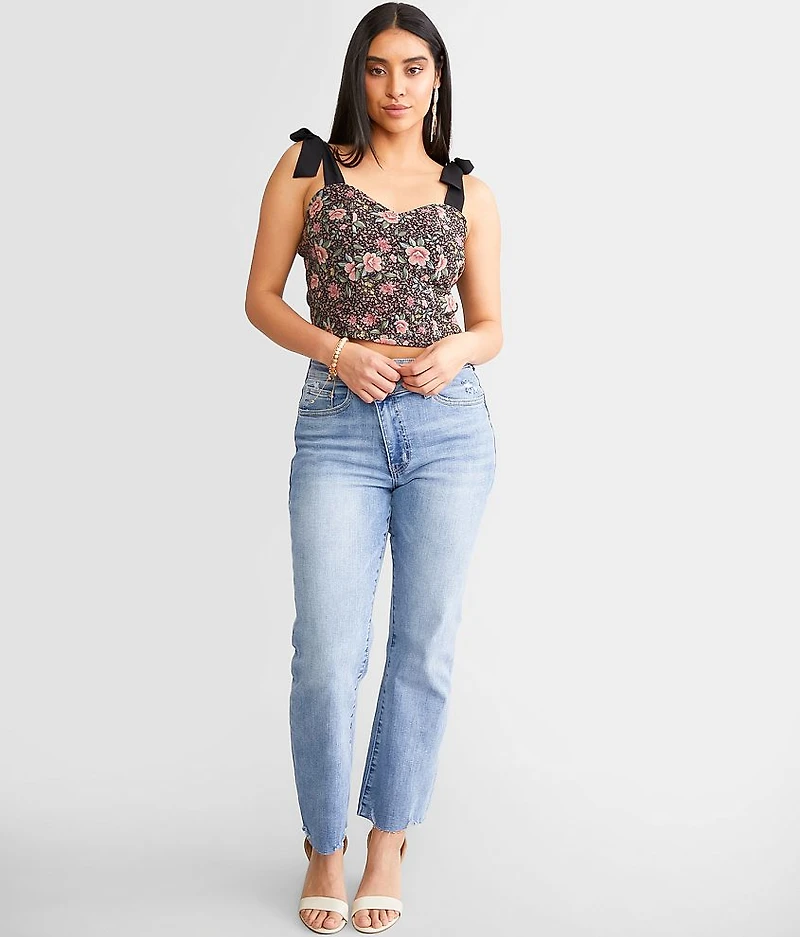 Floral Mesh Corset Cropped Tank Top