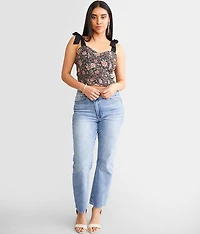Floral Mesh Corset Cropped Tank Top
