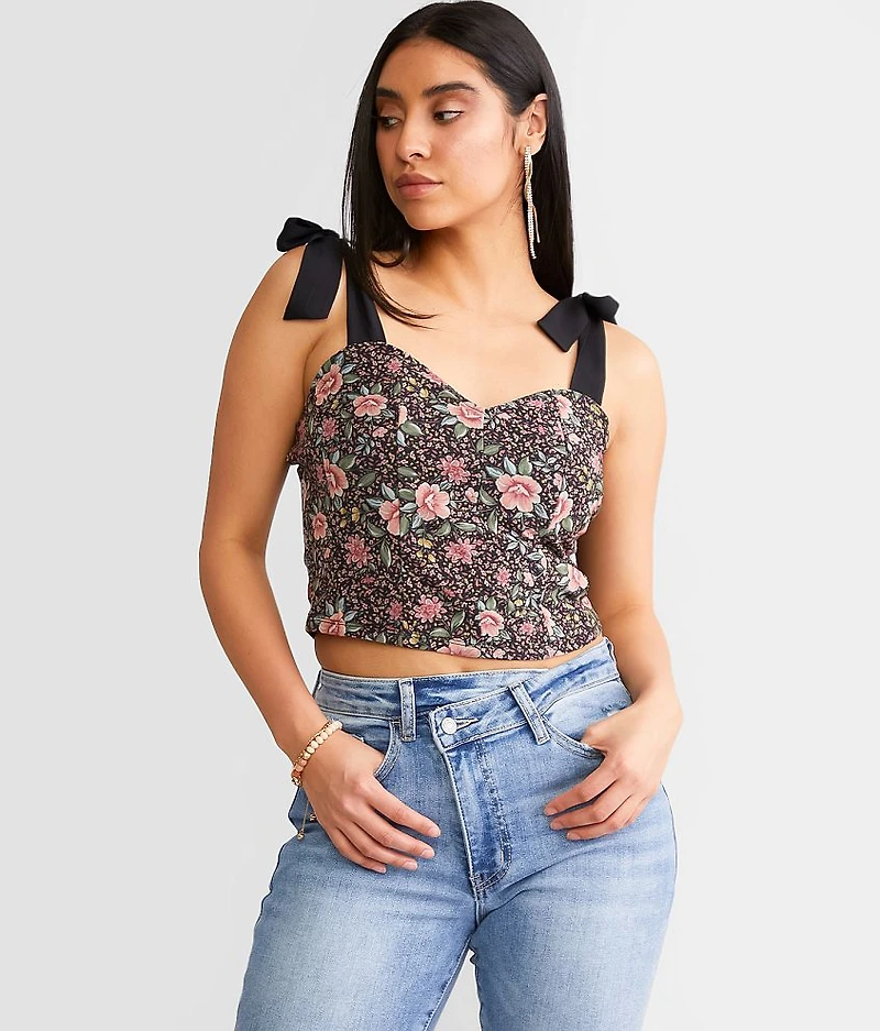 Floral Mesh Corset Cropped Tank Top