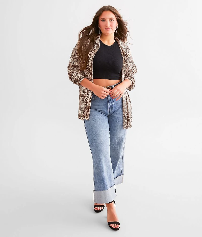 Cheetah Satin Oversized Blouse
