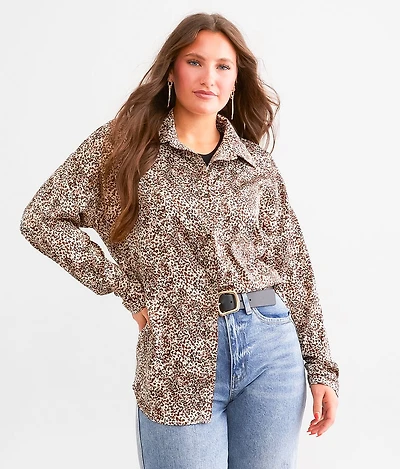 Cheetah Satin Oversized Blouse