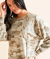 Pieced Camo Print Top