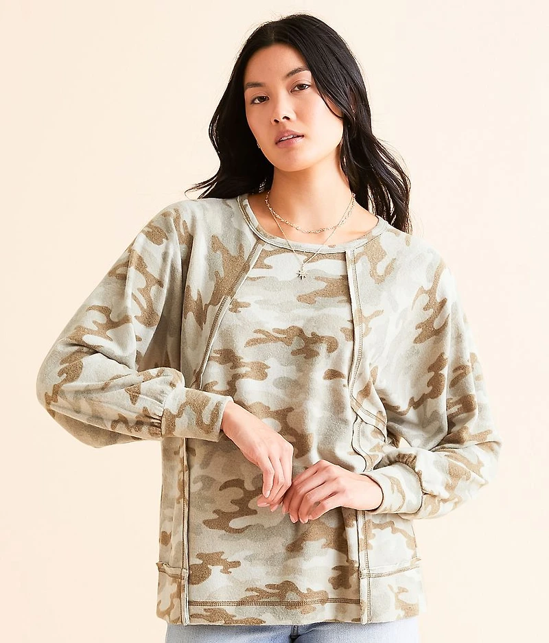 Pieced Camo Print Top