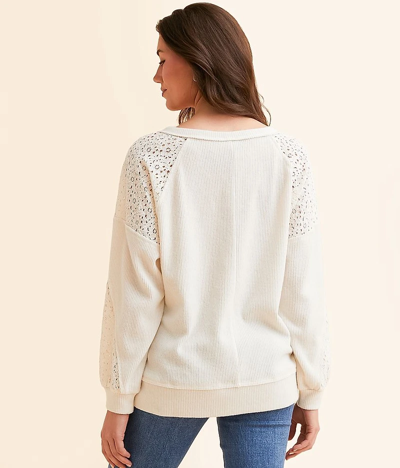 Pieced Lace-Up Ribbed Top
