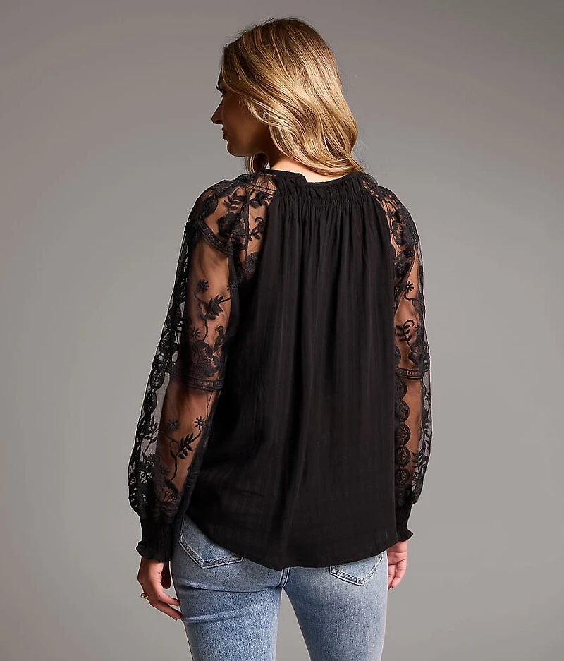 Embroidered Mesh Blouse
