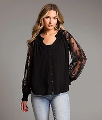Embroidered Mesh Blouse