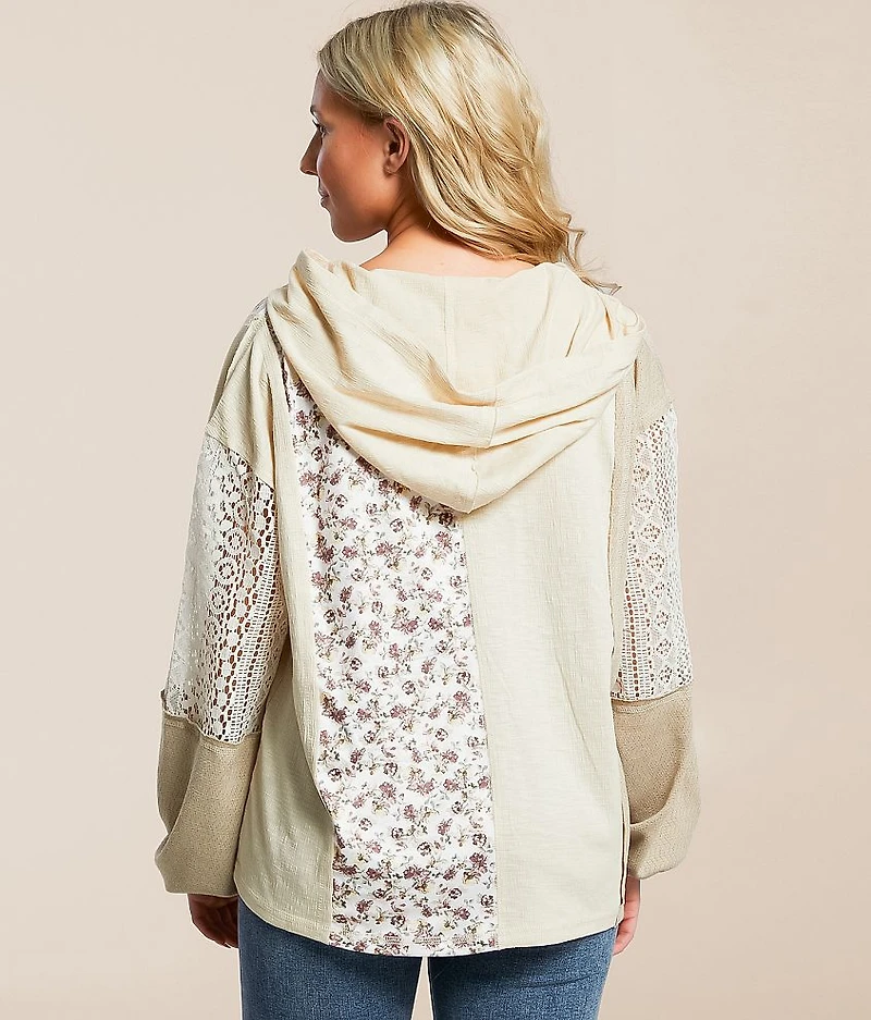 Mixed Knit Henley Hoodie
