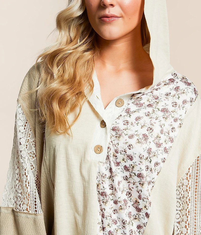Mixed Knit Henley Hoodie