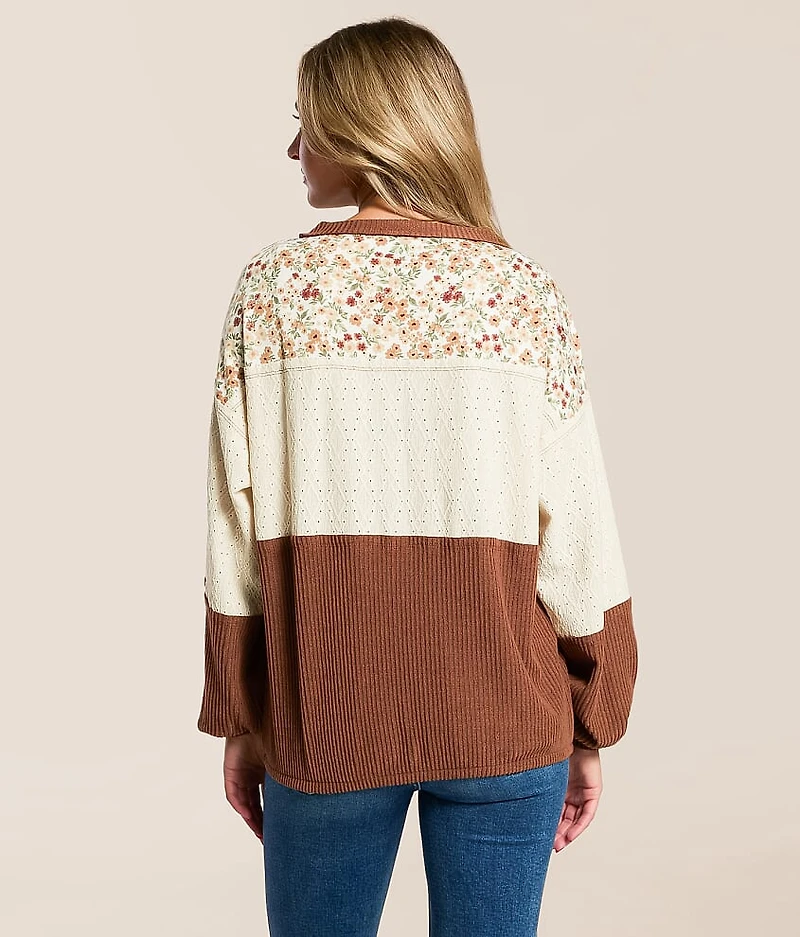 Pieced Floral Eyelet Top