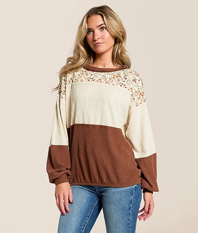 Pieced Floral Eyelet Top