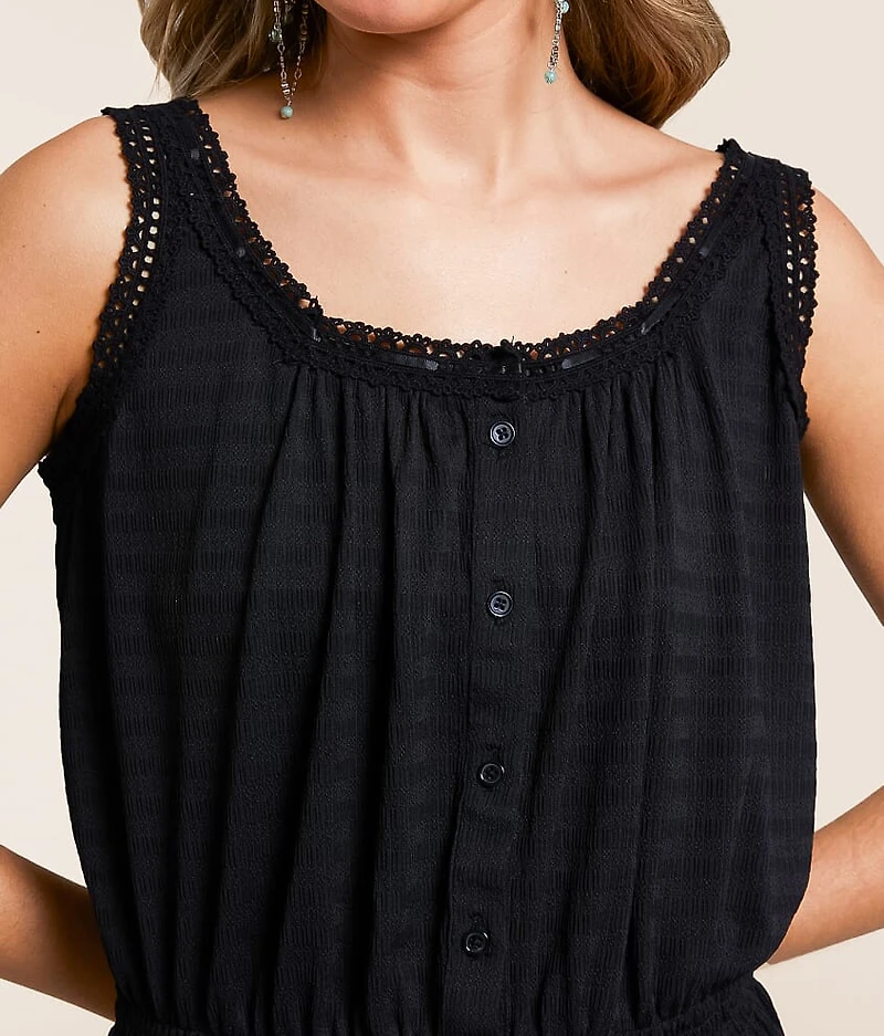 Crochet Trim Peplum Tank Top