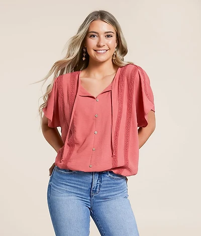 Crinkle Front Tie Top