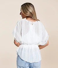 Embroidered Chiffon Peplum Top