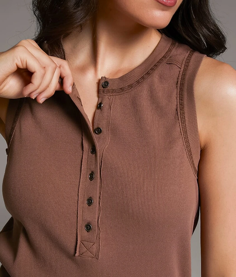 Contrast Stitch Henley Tank Top