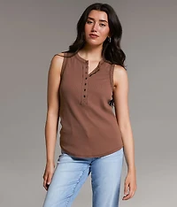 Contrast Stitch Henley Tank Top