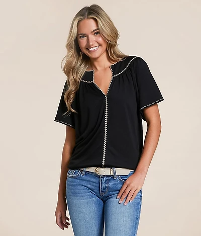 Daytrip Embroidered Trim Top