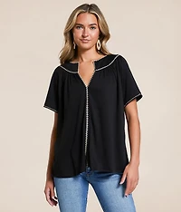 Embroidered Trim Top