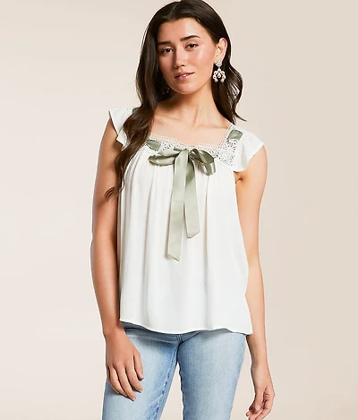 Satin Ribbon Flutter Tank Top