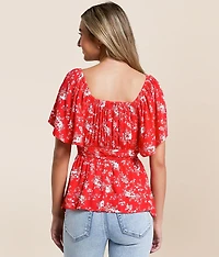 Floral Flutter Sleeve Top
