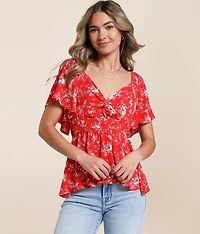 Floral Flutter Sleeve Top