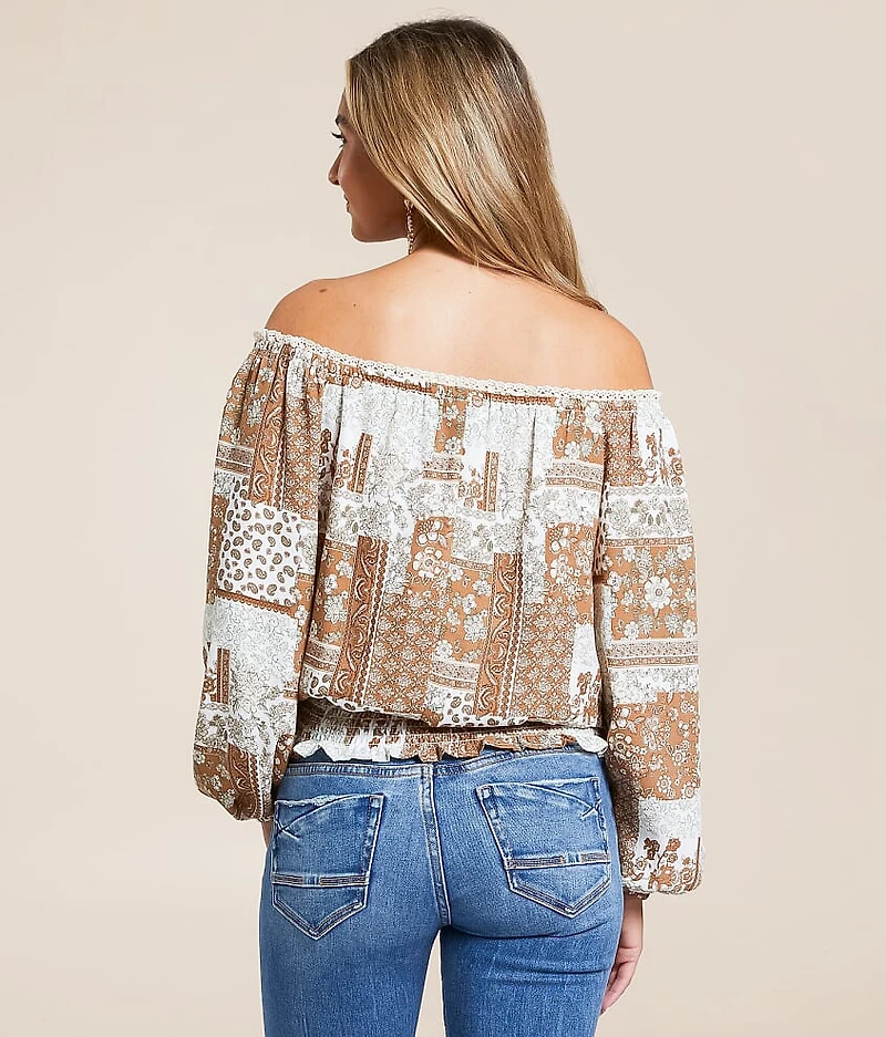 Patchwork Off The Shoulder Top