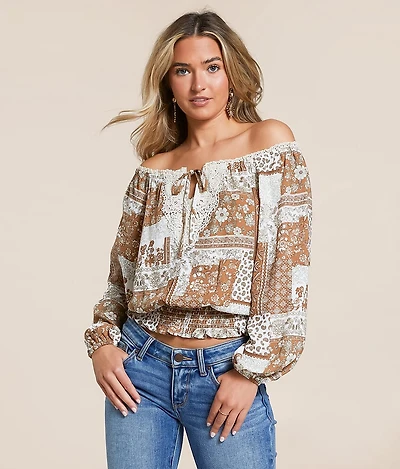 Patchwork Off The Shoulder Top