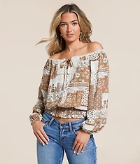 Patchwork Off The Shoulder Top