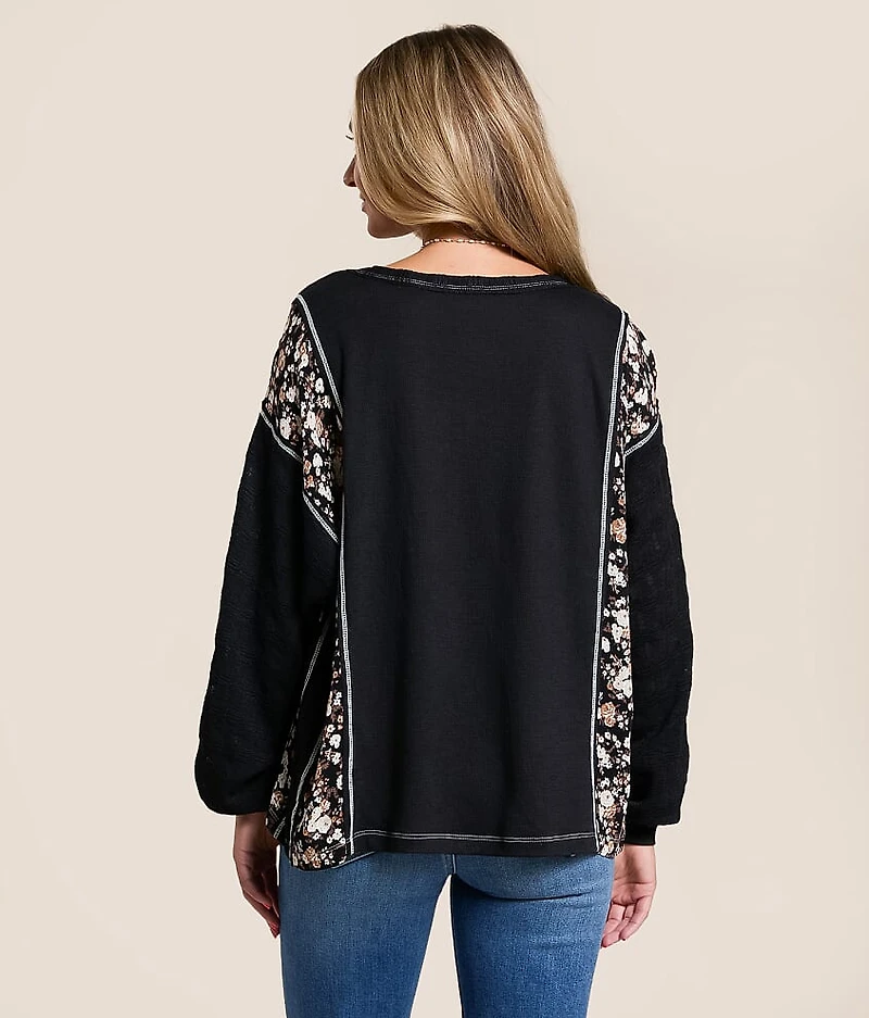 Pieced Floral Henley