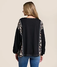 Pieced Floral Henley