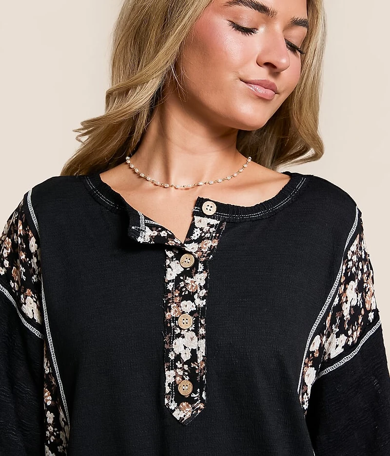 Pieced Floral Henley