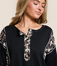 Pieced Floral Henley