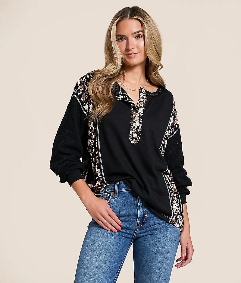 Pieced Floral Henley