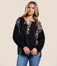 Pieced Floral Henley