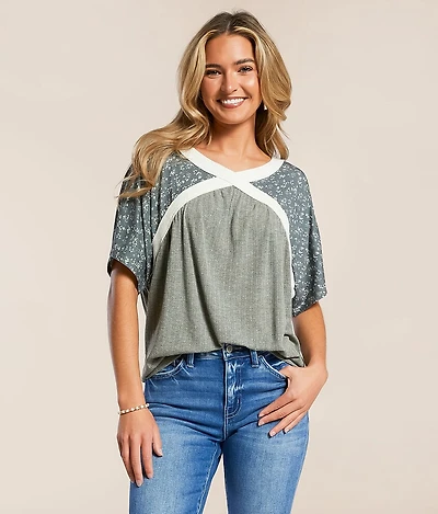 Pieced Floral Dolman Top