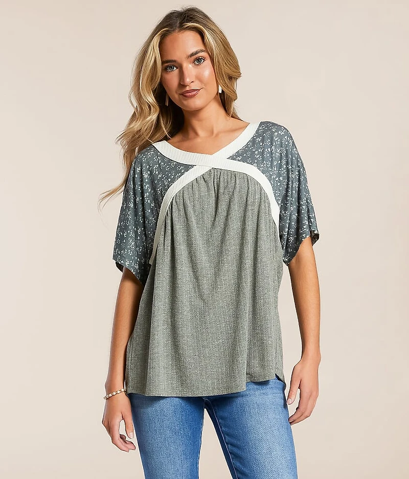 Pieced Floral Dolman Top