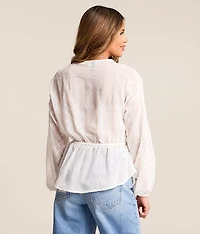 Embroidered Chiffon Peplum Top