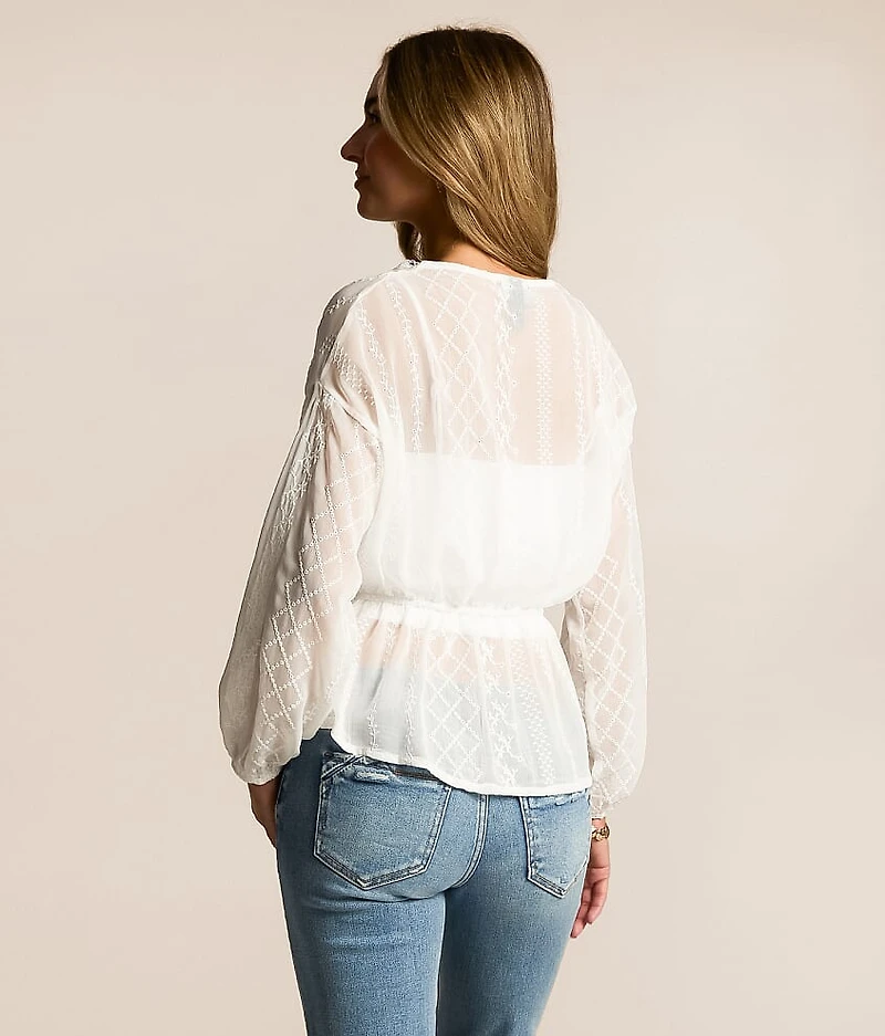 Embroidered Chiffon Peplum Top