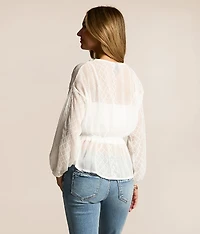 Embroidered Chiffon Peplum Top
